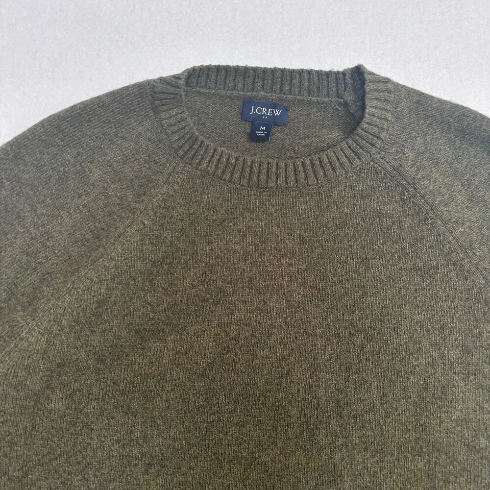 J. Crew Lambswool Blend Sweater Mens M Olive Green Crew Neck Pullover Preppy